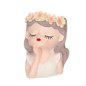 Head Vase Succulent Planter Small CutGirl Secret Whisper Resin Statue Sculpture